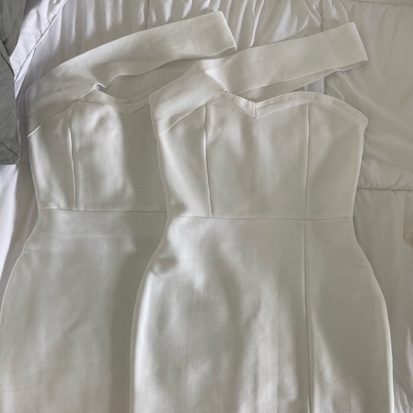 White One Shoulder Split Thigh Pencil Dress - Picture 2 of 4